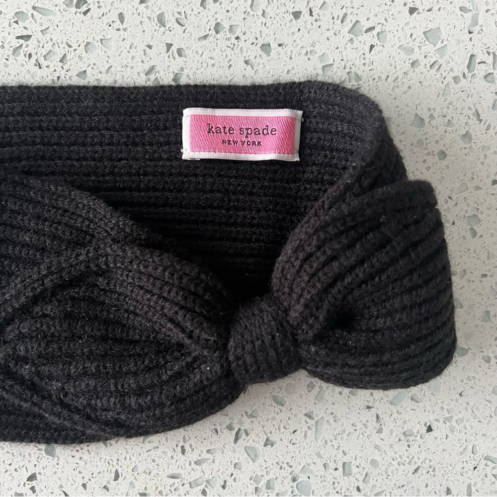 Kate Spade Black Ribbed Bow Headband - Picture 3 of 3